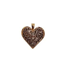 Vintage Gold and Silver Tone Floral Heart Pendant Magnetic Clip 2"